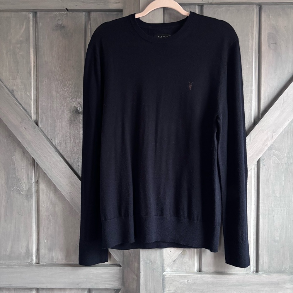 All Saints Men’s 100% Merino‎ Wool Ramskull Knit Jumper Pullover Size XL